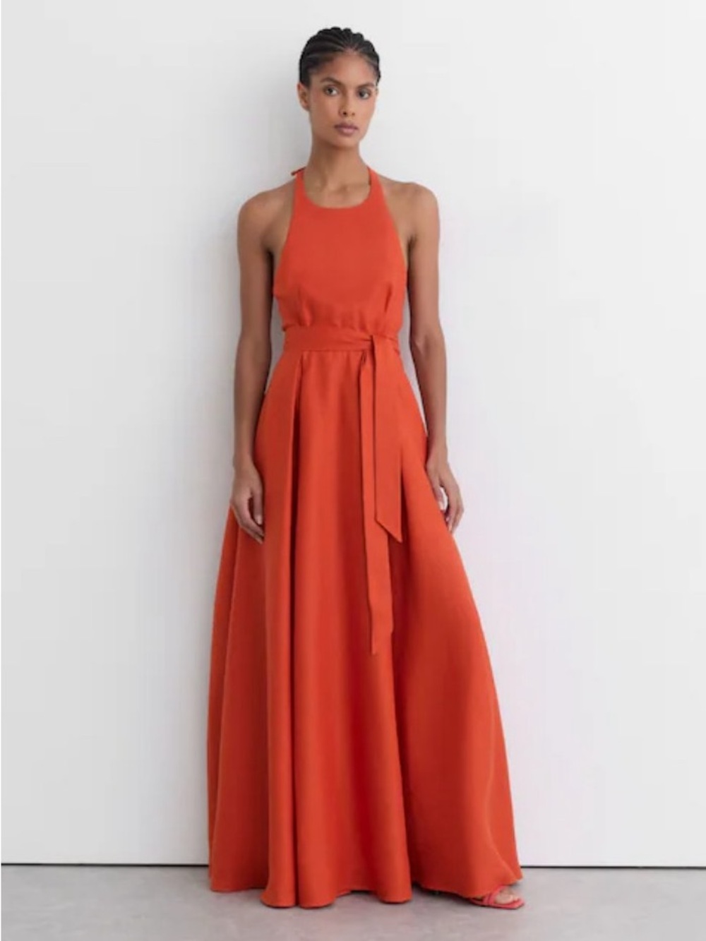 Reiss Coral Orange Terracotta Paules 100% Linen Open-Back Maxi Dress NWOT - Picture 8 of 9